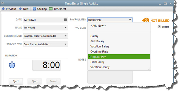 quickbooks hourly billing timer