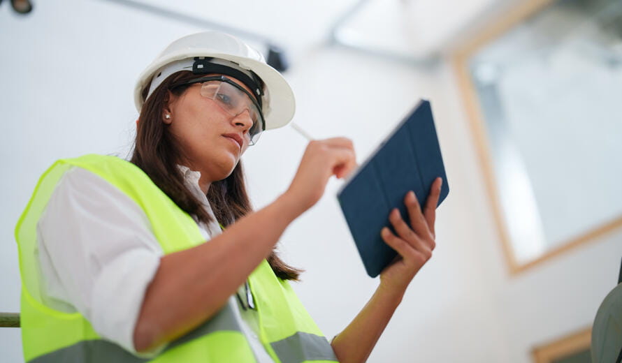 Series of an interior designer working on the construction site