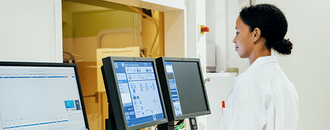 healthcare worker on a computer